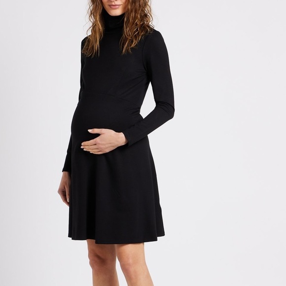 New Seraphine Vanessa Turtleneck Long Sleeve Maternity Dress Black Sz 10 - Picture 1 of 16